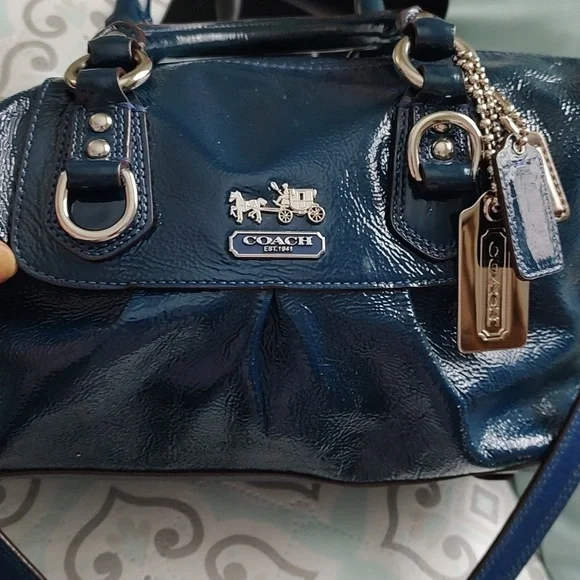 Coach Glossy Navy Leather Satchel - Picture 11 of 16